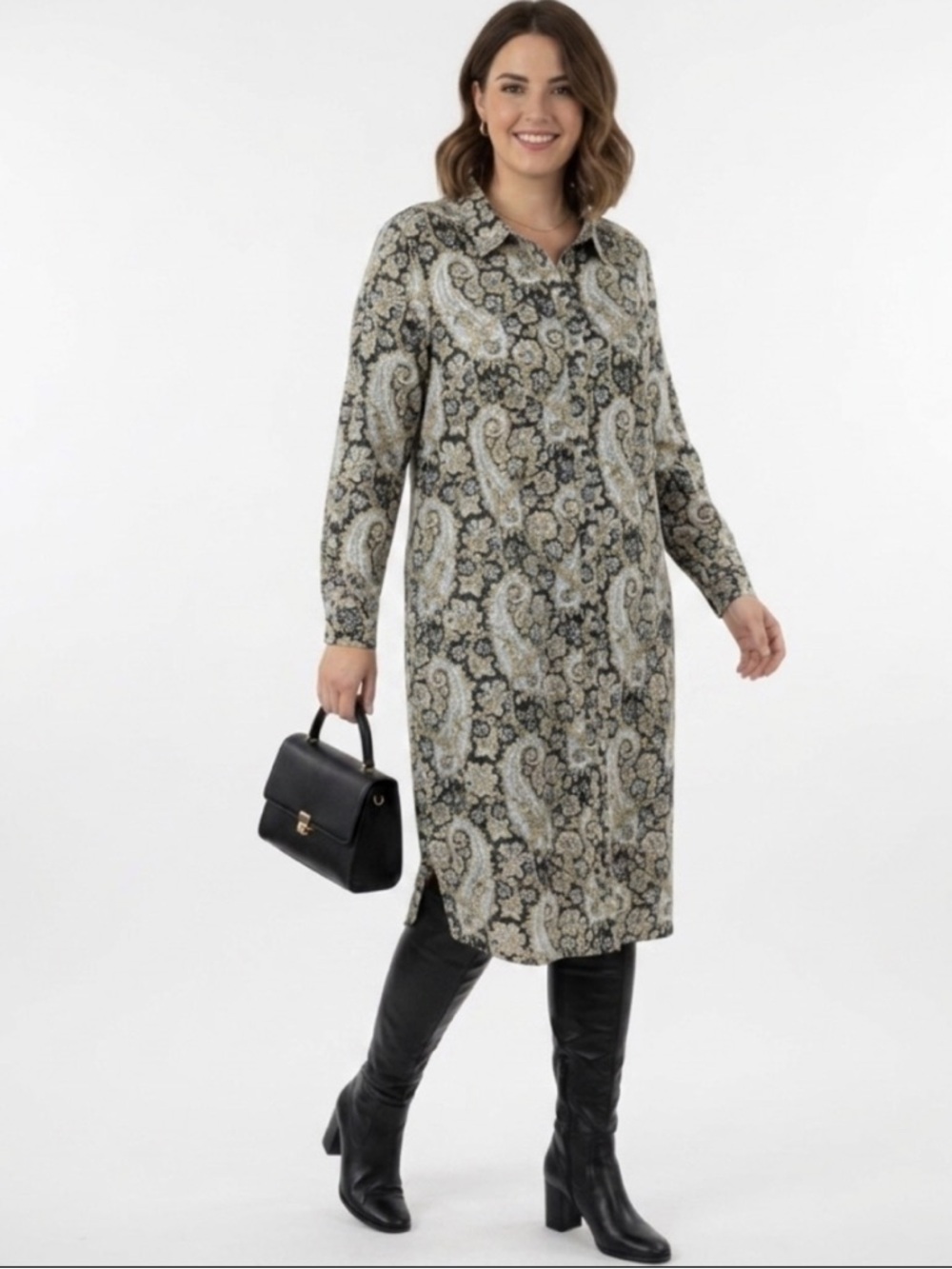 Talbots Haberdashery Paisley Print Button-Up Shirt Dress sz 16